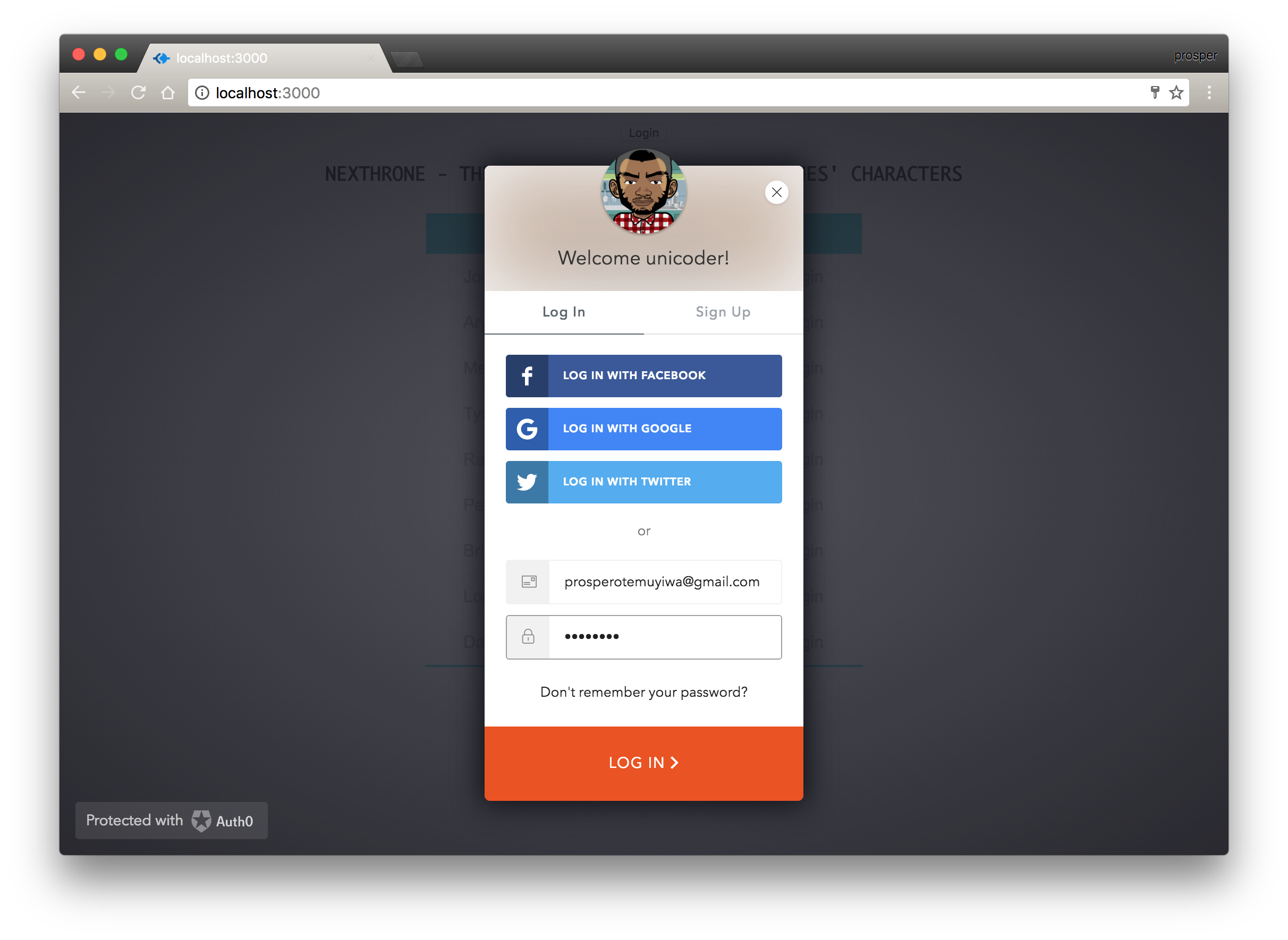 NexThrone Auth0 Login Screen