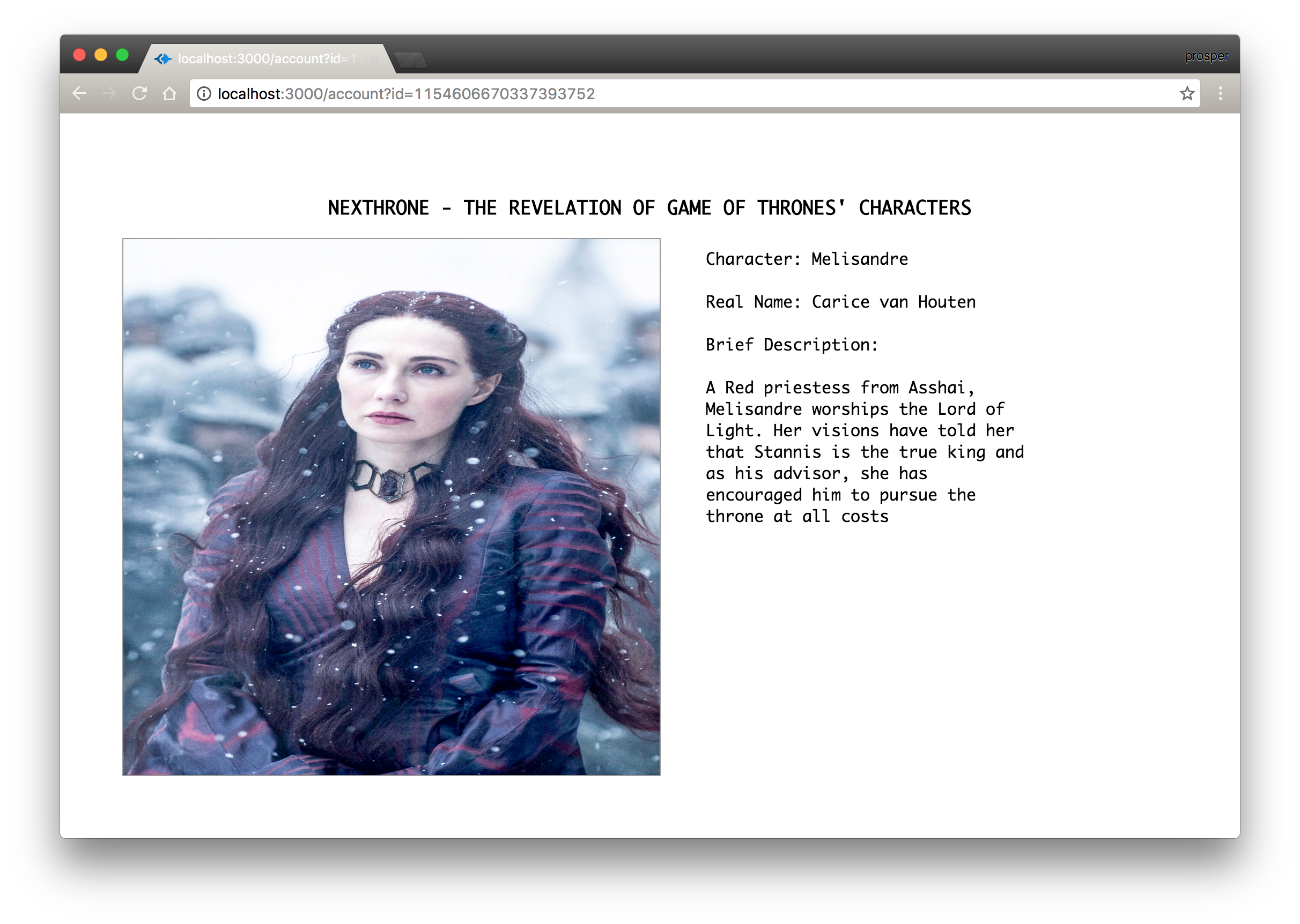 Mellisandre Account Page