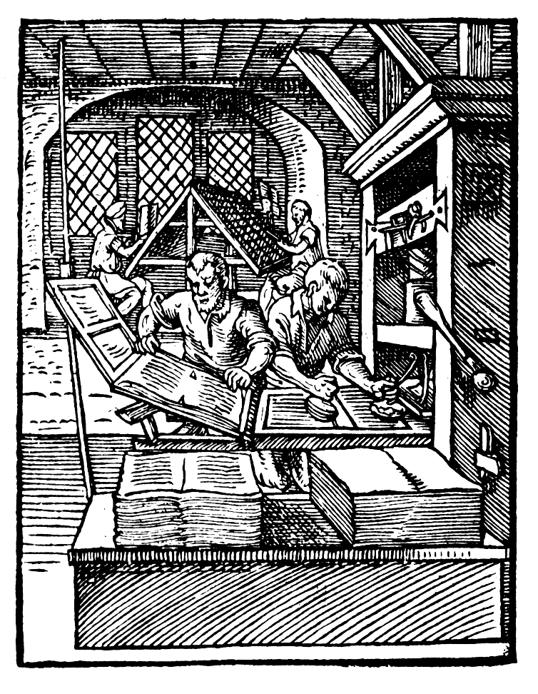 The Gutenberg printing press in 1568