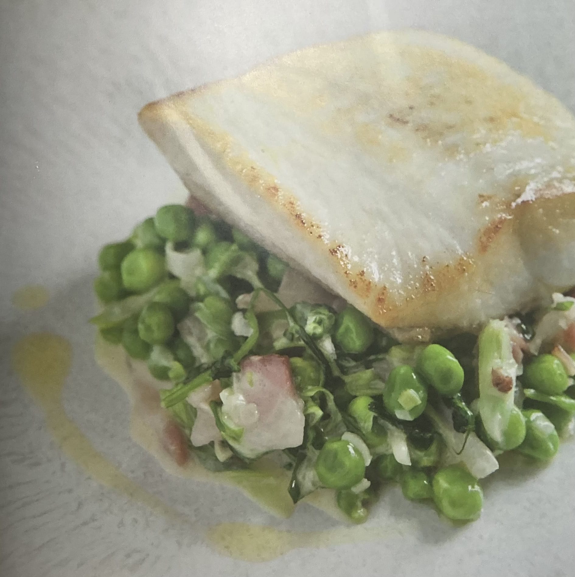 Halibut with creamed peas