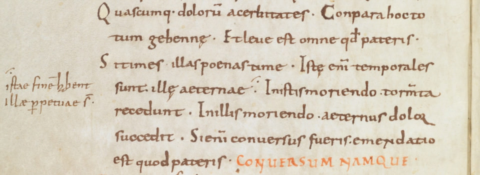 A side note in a 9th-century manuscript. Source: Einsiedeln, Stiftsbibliothek, Codex 172(1128) 